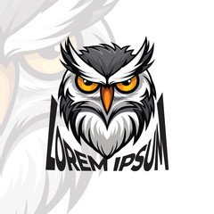 Owl bird mascot logo, Owl night bird esport logo design illustration, cute angry owl bird logo icon.