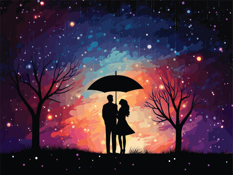romantic couple with umbrella