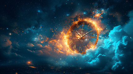 The clock is on fire. The idea that time is running out. - obrazy, fototapety, plakaty