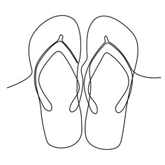 One continuous line drawing of slippers for beach. summer party. Single line draw design graphic illustration.