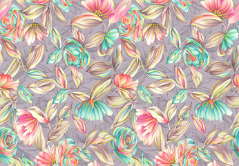 Fototapeta na wymiar Abstract Flower and flower Seamless Pattern and background foe digital and textile desinhg