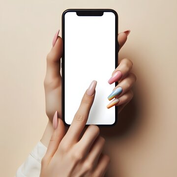 Realistic Models - Hand Holding Smartphone with Transparent Screens, Captivating Mockup Collection Displaying Technological Innovation and the Front View of Cutting-Edge Devices.
