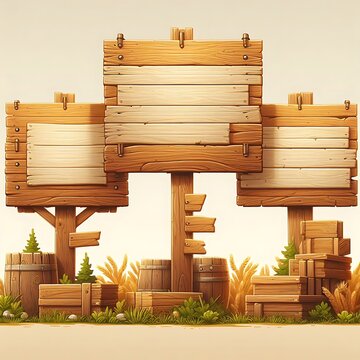 Set of Wooden Billboards, A Captivating Image Displaying the Rustic Elegance and Timeless Appeal of Wooden Structures, Merging Nature with Advertising. 