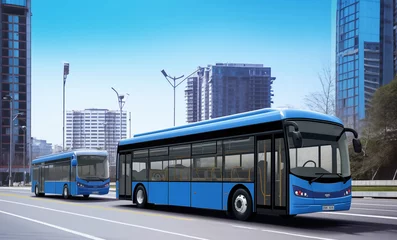 Fototapeten 한국 서울 도심을 달리는 빨간버스 초록버스 파랑버스 한국 대중교통 seoul korea bus © karhn