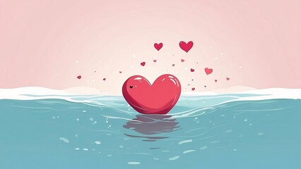 A minimalist illustration of a cute heart swimming.