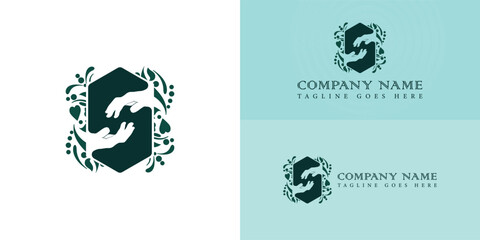 abstract hands as initial letter S logo vector. ‍S Letter Logo Design Vector, Emblem, two-hand logo vector Concept, Creative Symbol Icon design. Green abstract two Hands helping logo design template