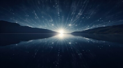 Beautiful starry sky reflected in the water. 3d rendering Generative AI