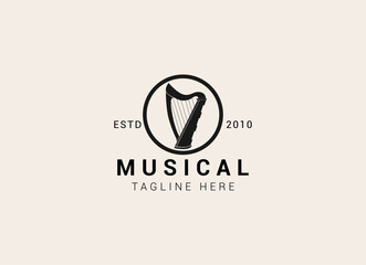 Creative and simple musical instrument logo. Harp logo design vector illustration