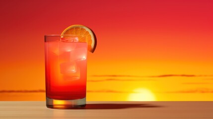 Cocktail with orange slice on sunset background. 3d illustration Generative AI