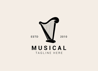 Creative and simple musical instrument logo. Harp logo design vector illustration