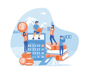 People study financial literacy and accounting to raise entrepreneurship awareness.  flat vector modern illustration 