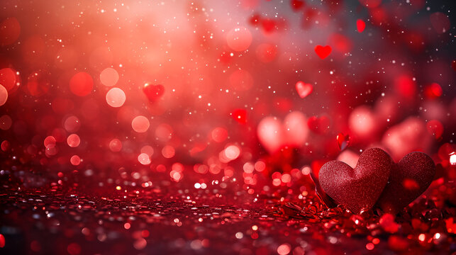 Valentines day background with red hearts, copy space. generative ai