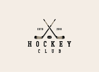 Ice Hockey league. Vintage hockey emblem with hockey cues. Logo template for team, club, league, tournament