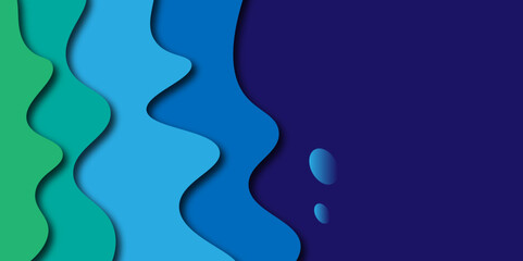 Modern paper cut art cartoon abstract waves background. Abstract blue paper cut vector realistic relief. Background template for banners, flyers, presentations. vector illustration. 