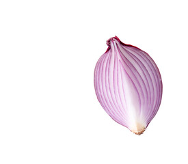 Top view of fresh red or purple onion slice or quarter isolated with clipping path in png file format