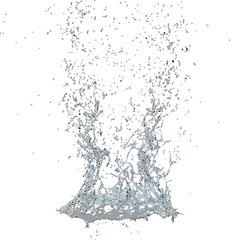 3d clear blue water scattered around, water splash transparent isolated. 3d render illustration.