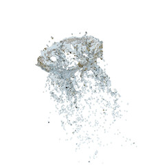 3d clear blue water scattered around, water splash transparent isolated. 3d render illustration.