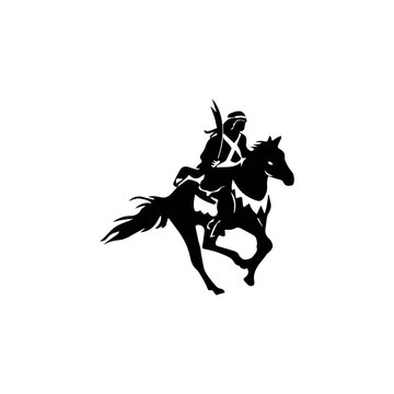 horse racing silhouette. Ancient warrior on horseback on a white background design. 