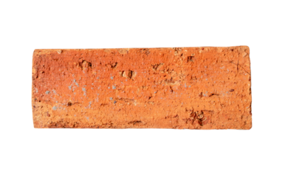 Top view of single old cracked red or orange brick isolated with clipping path in png file format