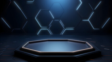 Podium over a hexagonal wall for product presentation. 3d rendering,,
blue technology cyberspace vector background,base for technology product,futuristic cyberspace with copy space