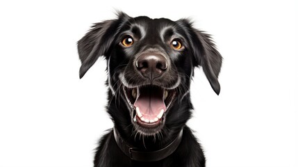 Portrait of a happy black dog. Isolated on white background. Generative AI