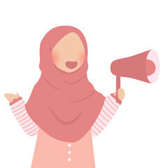 Kid hijabi girl talking with megaphone