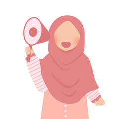 Kid hijabi girl talking with megaphone