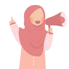 Kid hijabi girl talking with megaphone
