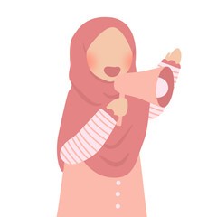 Kid hijabi girl talking with megaphone