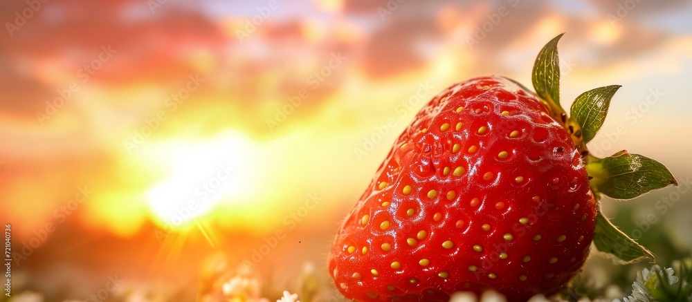 Poster Vibrant Strawberry Sparkling Against Majestic Sky Background - Strawberry, Sky, Background