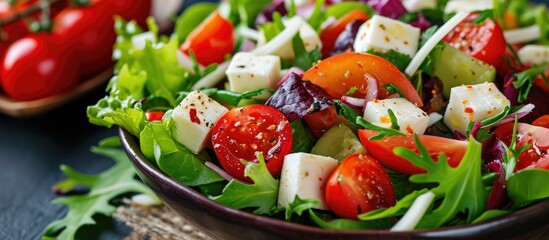 Cheese and vegetable salad with fresh greens