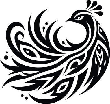 modern tribal tattoo peacock, abstract line art of animals, minimalist contour. Vector 