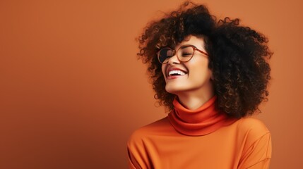 Fototapeta na wymiar Beautiful young african american woman in orange sweater and sunglasses Generative AI