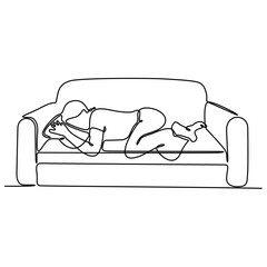 continuous line art of woman sleeping on sofa