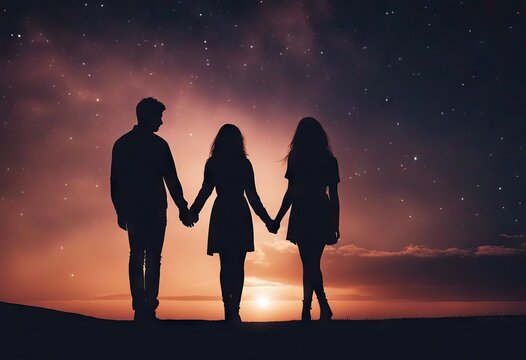  the stars concept romantic love couple young holding vertical evening sunset theme photo hands Silhouette together