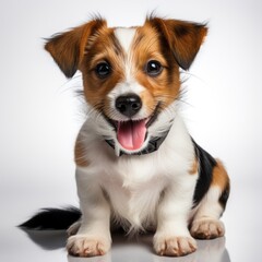 Happy Puppy Jack Russell Sitting on White Background AI Generated