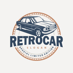 Classic car logo design badge stamp vector vehicle muscle car old vintage retro template illustration