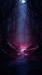 Mysterious Haunted Forest Trail with Dark Cinematic Colors Generative AI