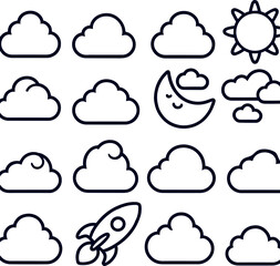 Simple outline clouds vector Set Stock Collection Generated by Ai
