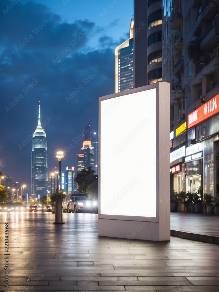 Wall mural standing blank billboard at night