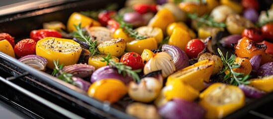 Roasted veggies in oven.