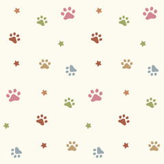 Cat Paw Hand Drawn Print Pattern seamless Vector . Texture printable for wallpaper, kid cloth, wrapping paper, scrapbook, table cloth, cover book etc.  