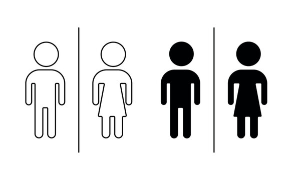 Toilet line icon set, WC signs, restroom symbols editable stroke.