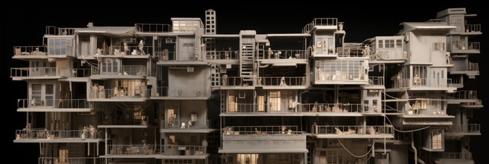Greyscale Compacted Cardboard Architecture in Kowloon City AI Generated