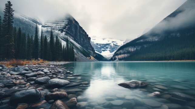 Beautiful Nature Background: Lake Louise in Banff National Park AI Generated