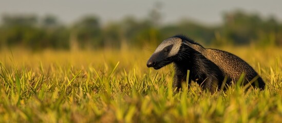 Gorgeous sight of a wild giant anteater in the Pantanal's open field.