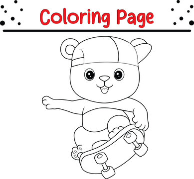 cute little panda playing skateboard coloring page