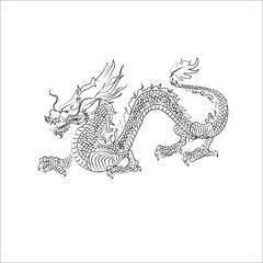 Hand drawn Silhouette dragon.Chinese dragon tattoo.Black and white Traditional Japanese dragon.