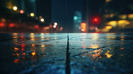 Rainy night in the city. Defocused background. Shallow depth of field. Generative AI