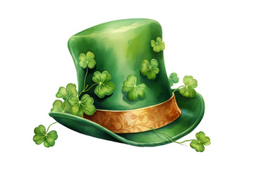 A green hat isolated on transparent background.  Leprechaun 's hat for St. Patrick's Day.